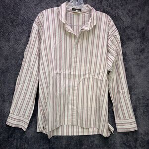 Eskandar Womens Beige Red Striped Hidden Button Front Shirt Long Sleeve Size 1
